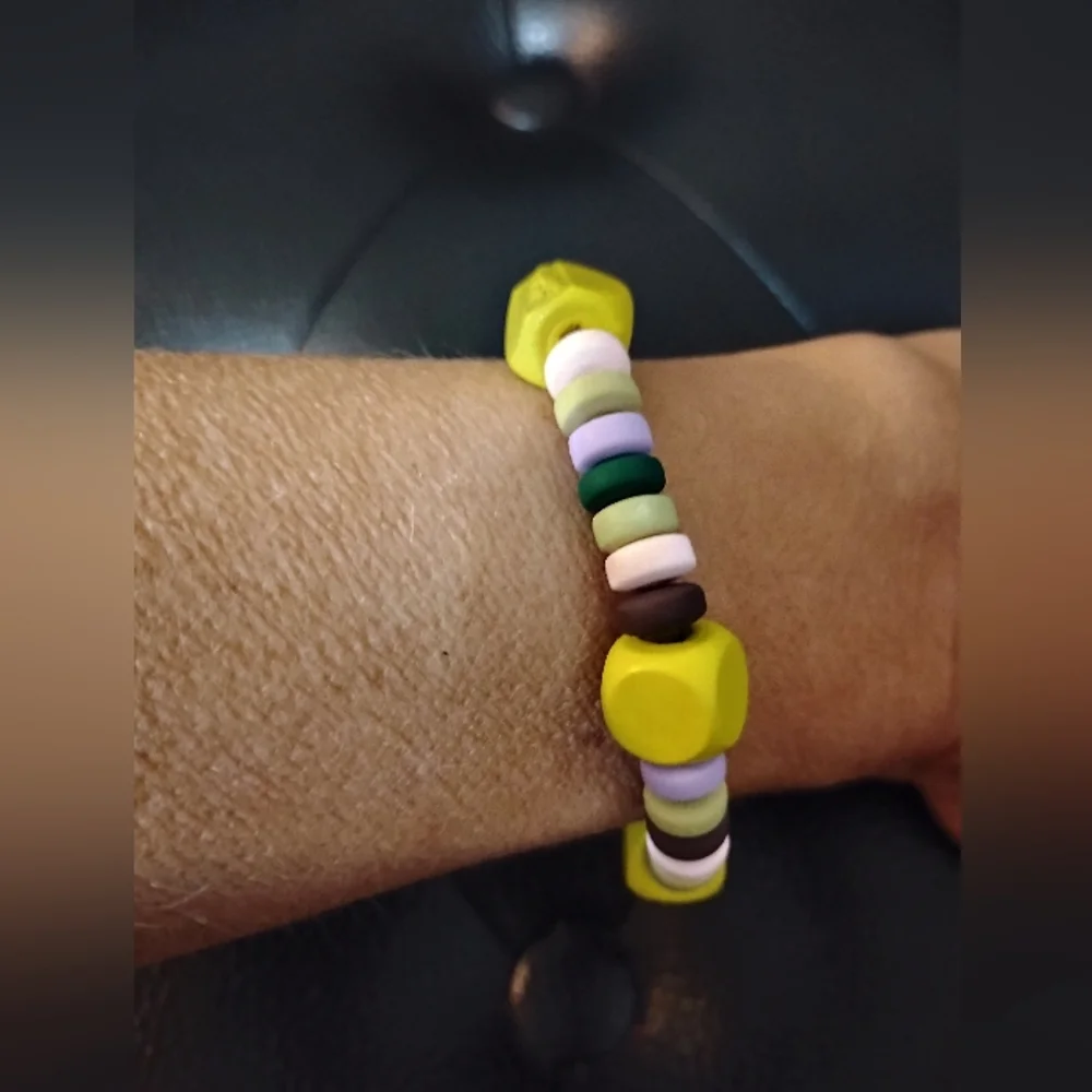 Whimsical Colorful Beaded Kids Bracelet On Elastic String